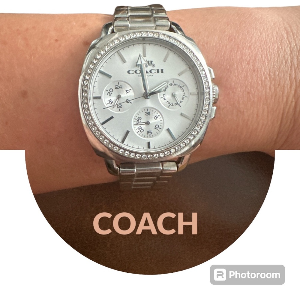 COACH BOYFRIEND WOMAN'S WATCH 38MM SILVER TONE WHITE CHRONOGRAPH FACE 6 1/2 "